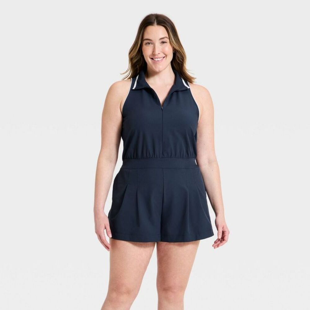 All In Motion - Women's Sleeveless Knit Pleated Romper - All In Mo Blue - Picture 4 of 4